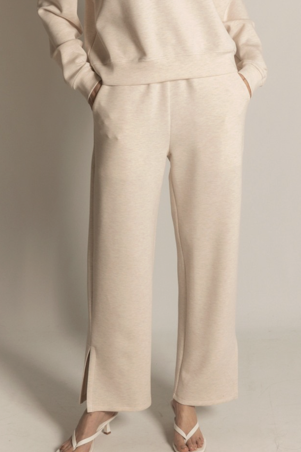 Butter Modal Wide Leg Pant with Slits - Oatmeal