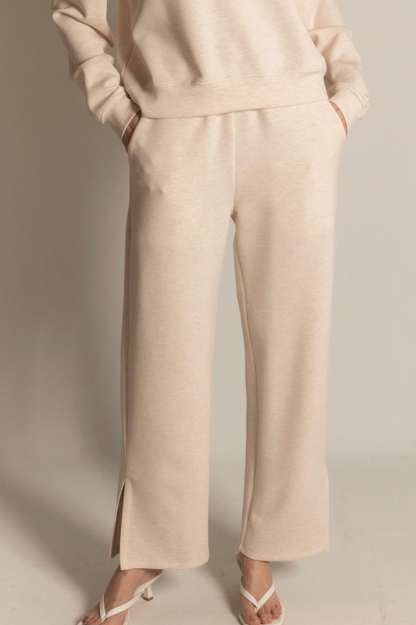 Butter Modal Wide Leg Pant with Slits - Oatmeal