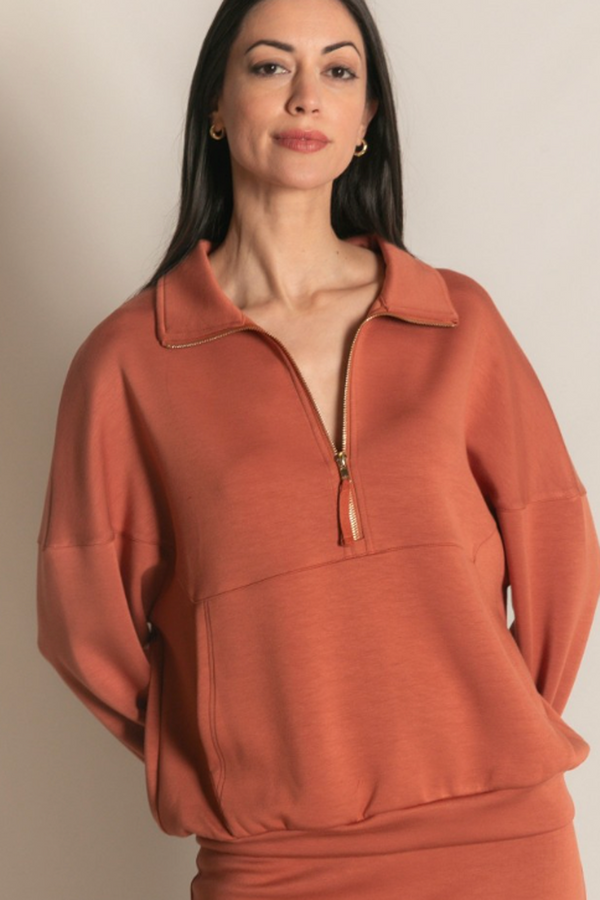 Butter Modal Zip Up Pullover - Dusty Rose