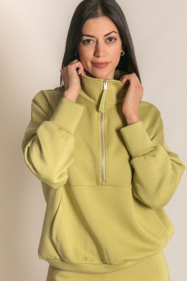 Butter Modal Zip Up Pullover - Lemon Grass