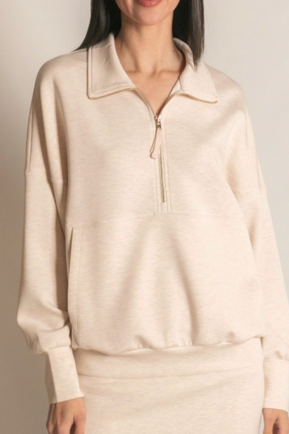 Butter Modal Zip Up Pullover - Oatmeal