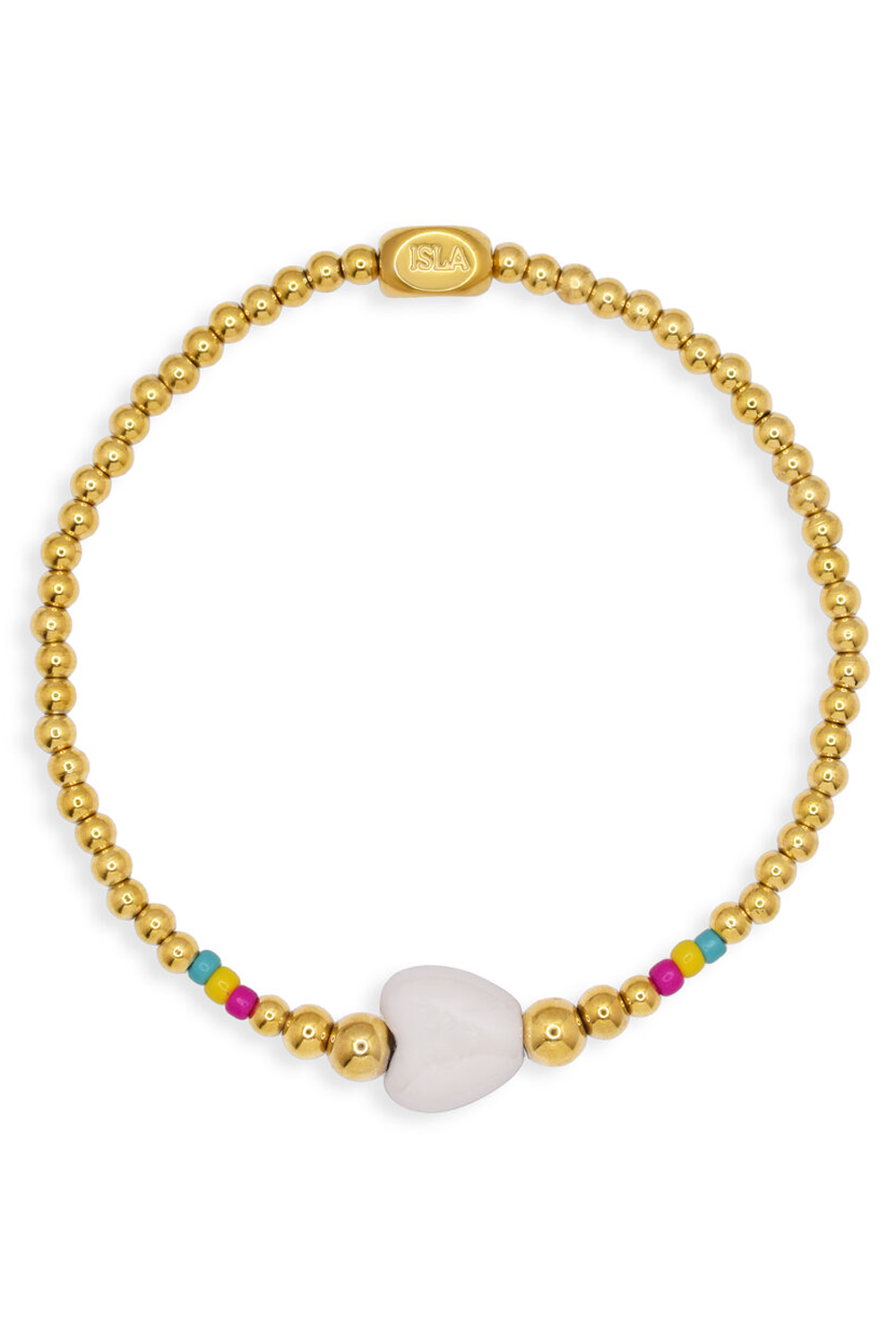 ISLA Stretch of the Sea Gold Bracelet - White Heart