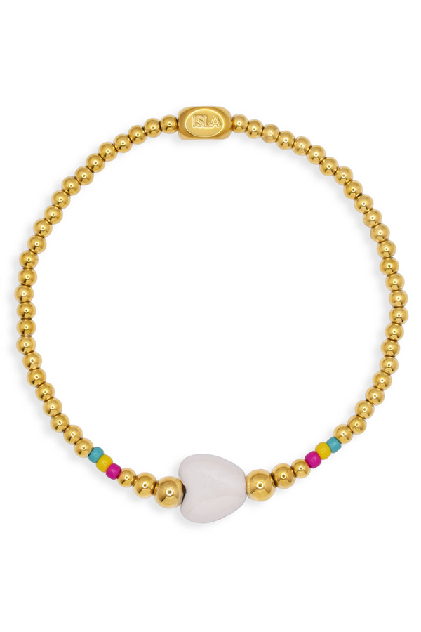 ISLA Stretch of the Sea Gold Bracelet - White Heart