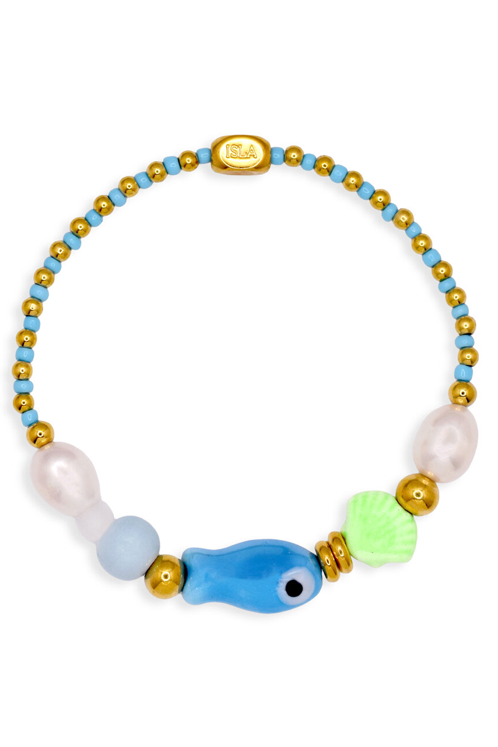 ISLA Stretch of the Sea Gold Bracelet - Aqua Fish