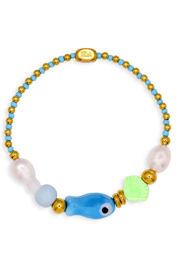 ISLA Stretch of the Sea Gold Bracelet - Aqua Fish
