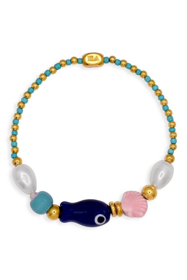 ISLA Stretch of the Sea Gold Bracelet - Sapphire Fish