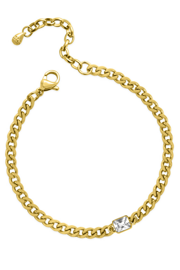 ISLA Everyday Petite Cuban CZ Bracelet - Baguette Bezel Gold