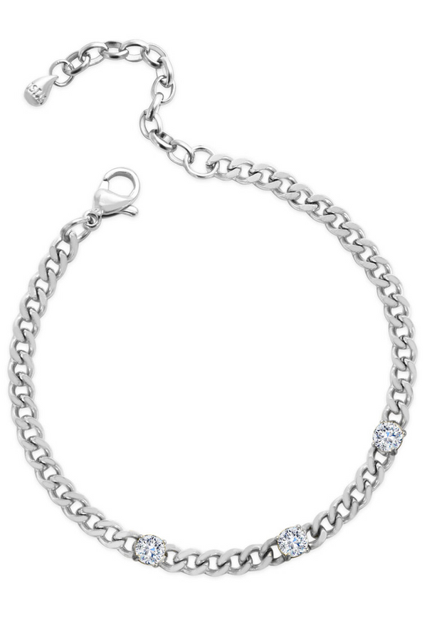 ISLA Everyday Petite Cuban CZ Bracelet - Round Prong Steel