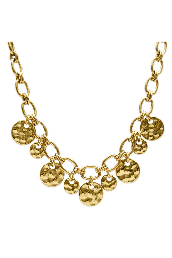 ISLA Hammered Coin Chain Link Necklace - Gold