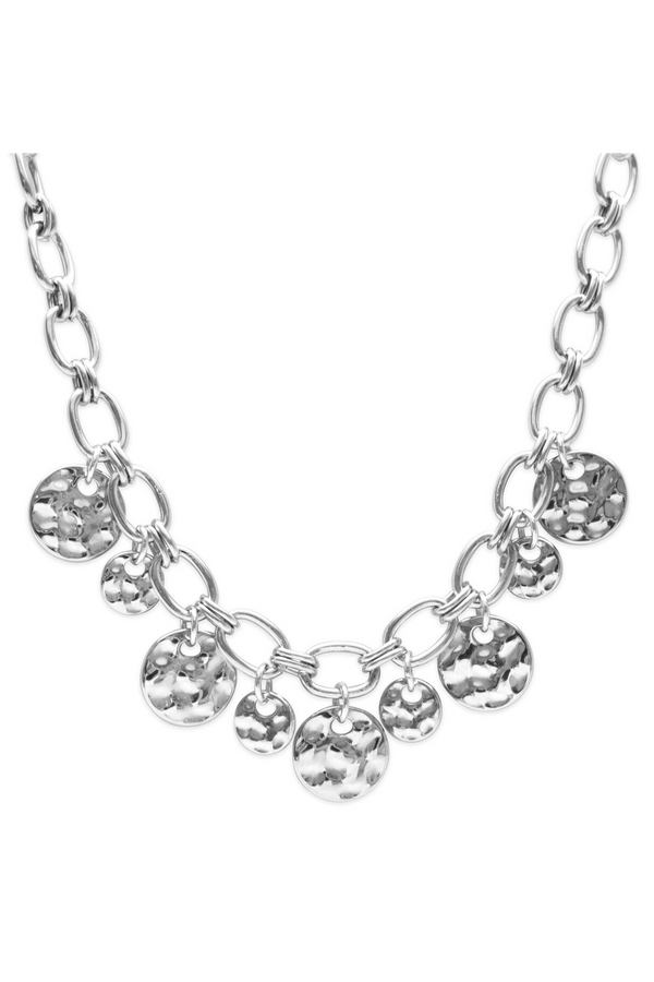 ISLA Hammered Coin Chain Link Necklace - Steel