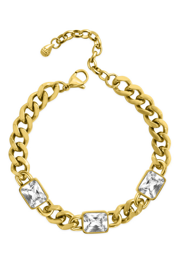 ISLA Chain Cuban CZ Gold Bracelet - Bezel Baguette
