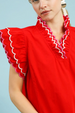 Scallop Trim Ruffle Top - Red