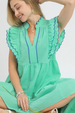 Seersucker Ruffle Sleeve Tiered Dress - Mint