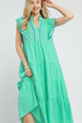 Seersucker Ruffle Sleeve Tiered Dress - Mint