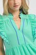 Seersucker Ruffle Sleeve Tiered Dress - Mint