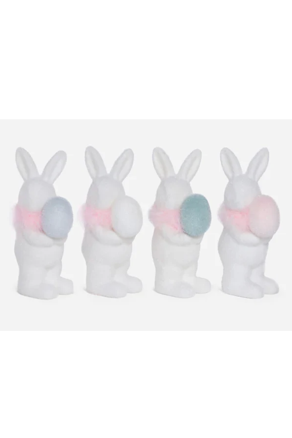Flocked White Bunny with Egg - Small
