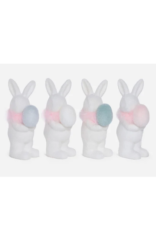 Flocked White Bunny with Egg - Small