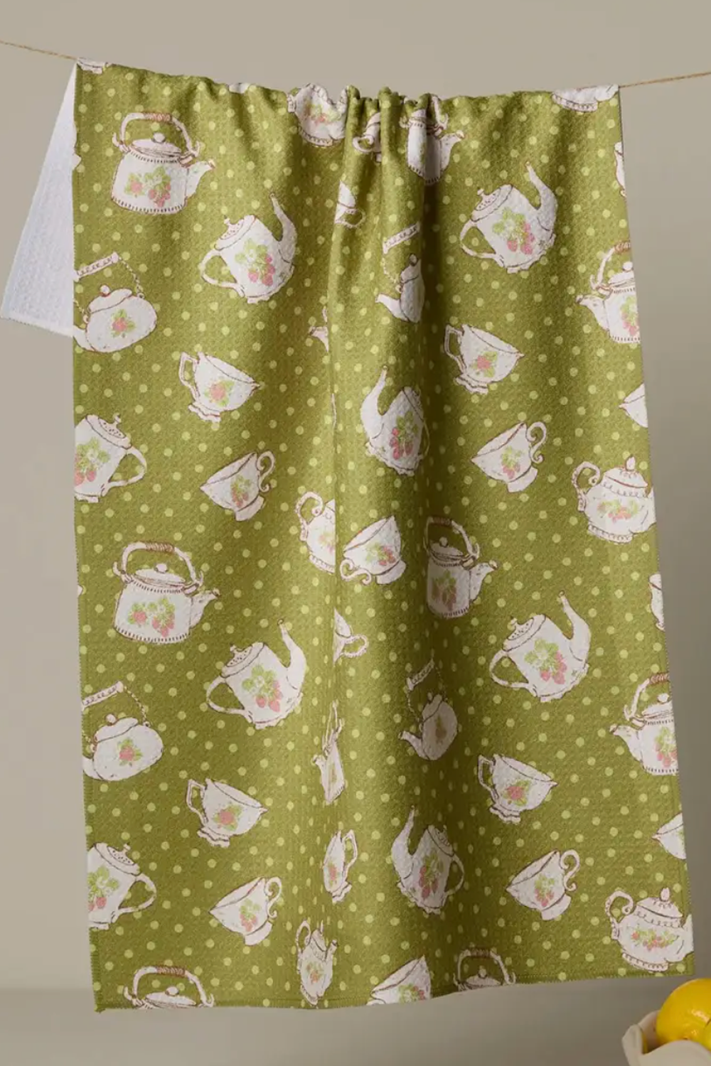 Geometry Kitchen Tea Towel - Strawberry Tea Green