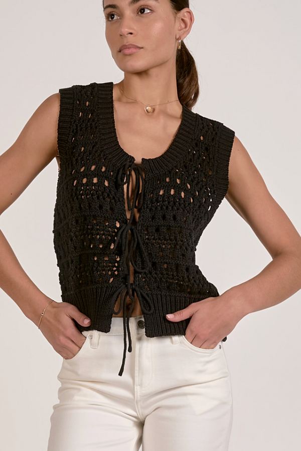 Sweater Vest Triple Tie Front - Black