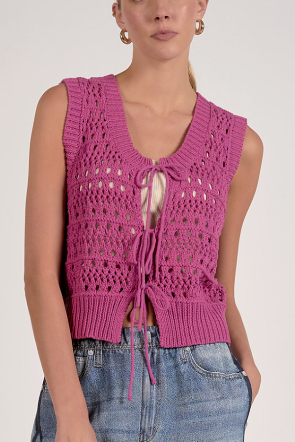 Sweater Vest Triple Tie Front - Hot Pink