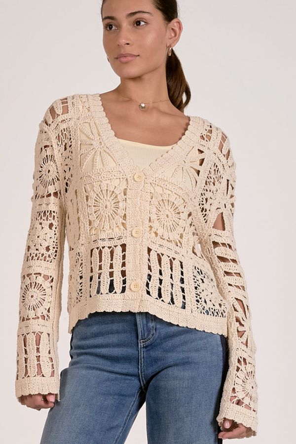 Open Knit Sweater Cardi - Natural