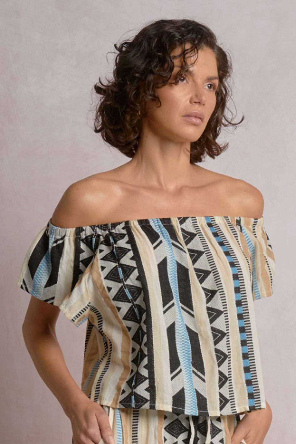EL Off Shoulder Top - Neutral Aztec