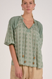 Long Sleeve Peasant Top - Green Boho