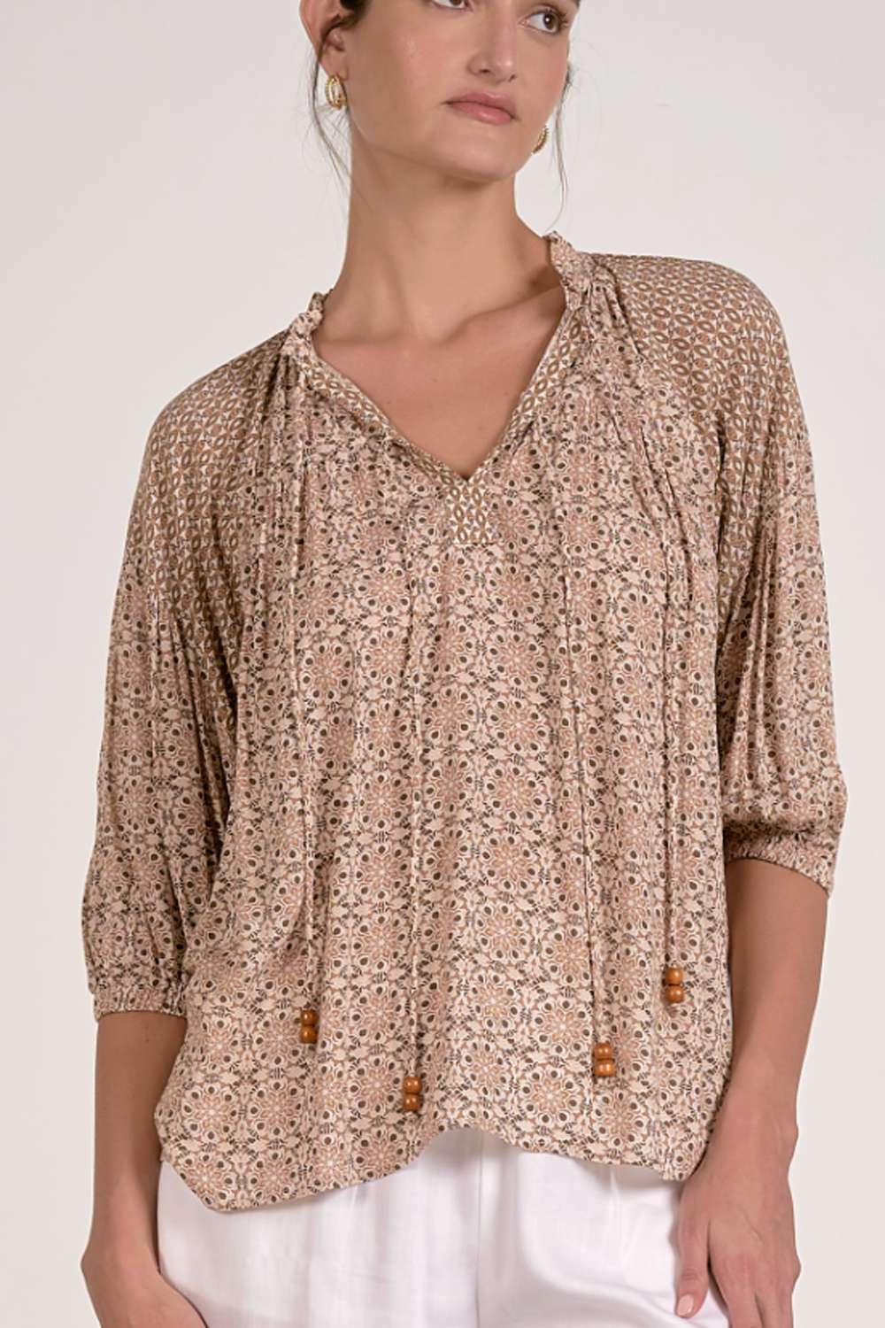 Long Sleeve Peasant Top - Natural Boho