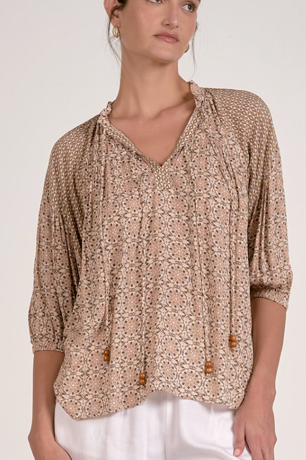 Long Sleeve Peasant Top - Natural Boho