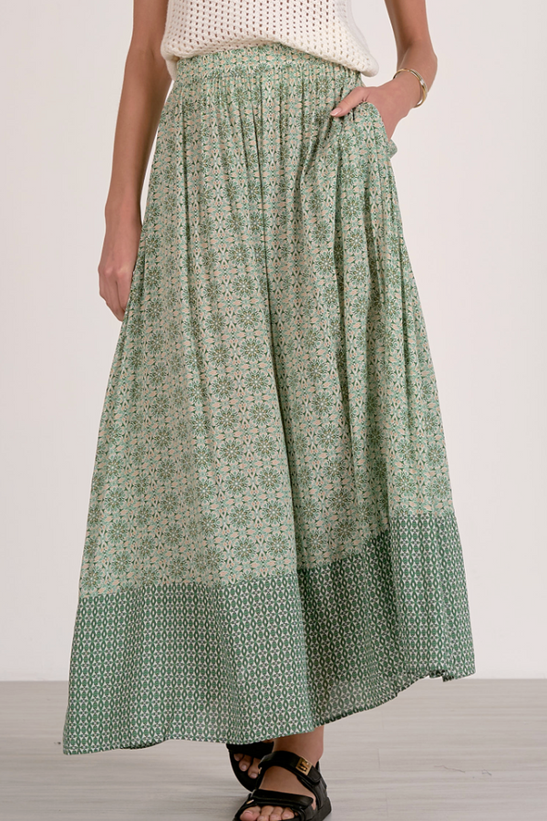 Midi Tiered Skirt - Green Boho