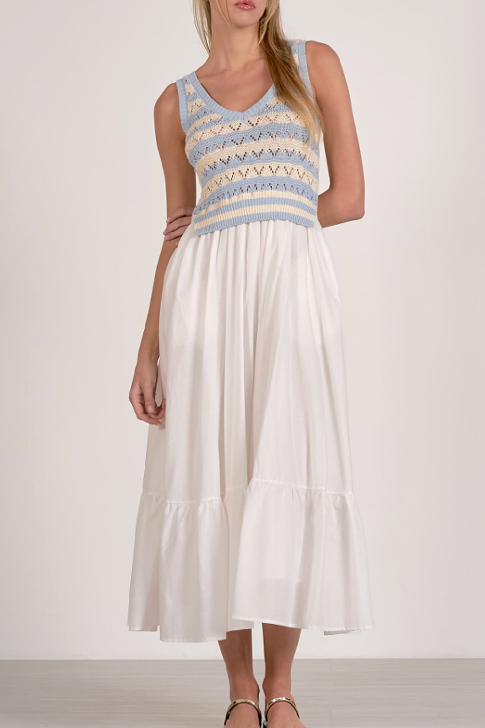 Spring Knit Dress - Blue + White Stripe