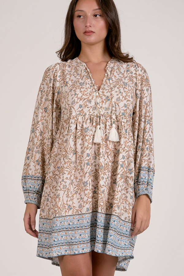 Amanda Short V Neck Dress - Blue Whimsy