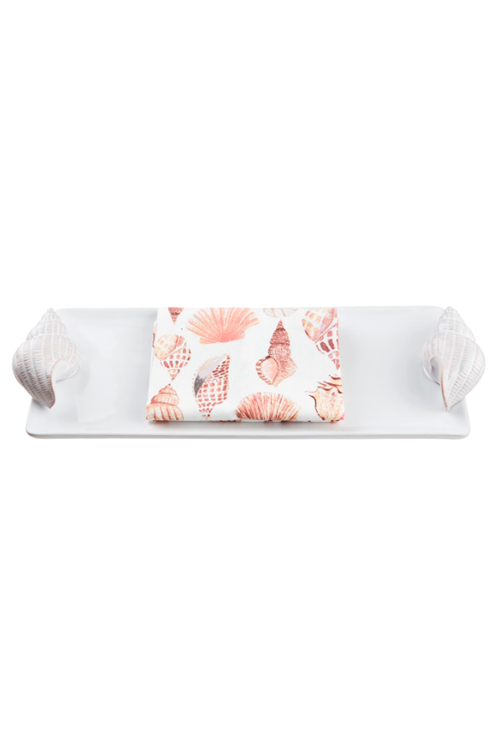 White Shell Handle & Towel Hostess Tray Set