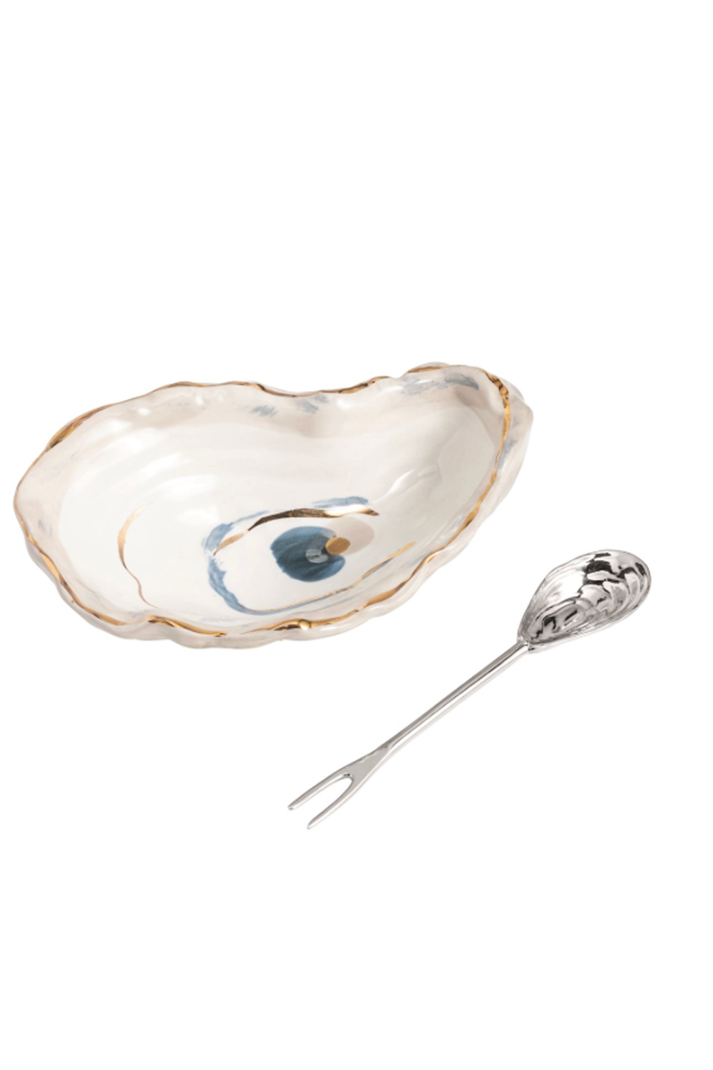Gold Edge Oyster Tidbit & Fork Set