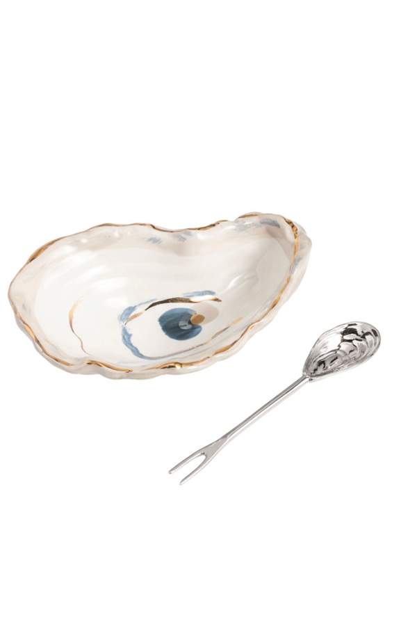 Gold Edge Oyster Tidbit & Fork Set