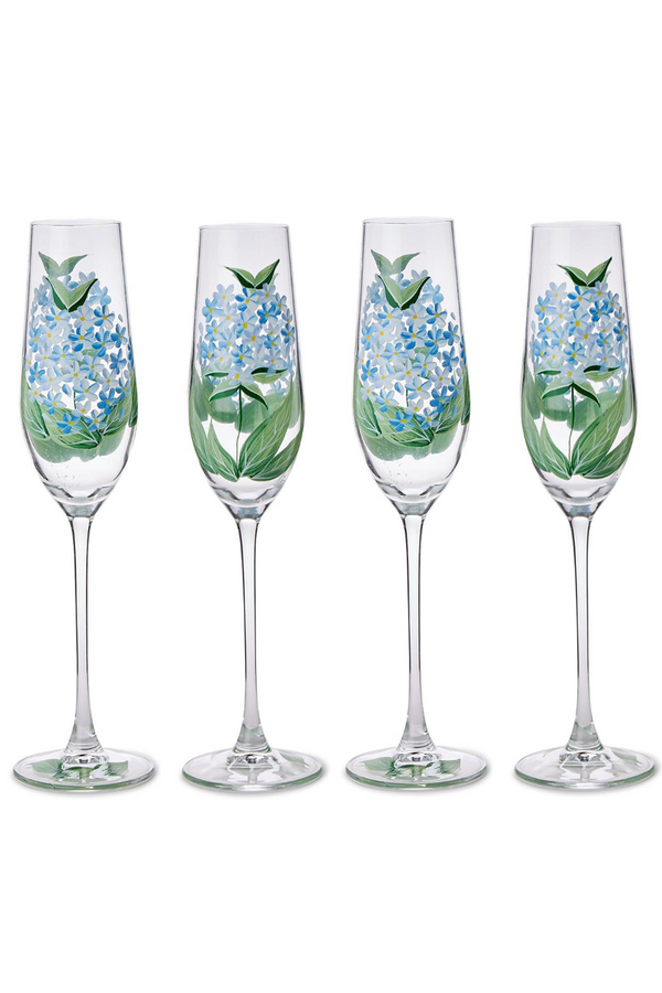 Glass Champagne Flute - Hydrangea