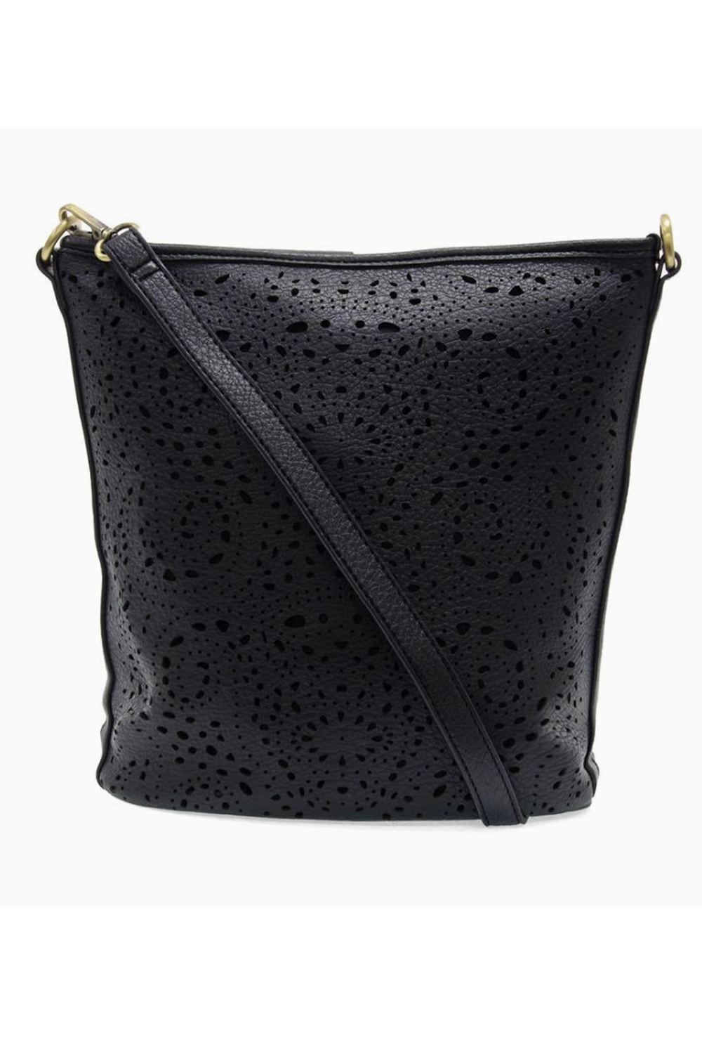 Joy Lazer Cut Eyelet Bucket Crossbody Bag - Black