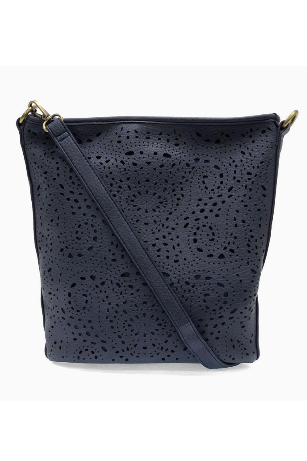 Joy Lazer Cut Eyelet Bucket Crossbody Bag - Denim