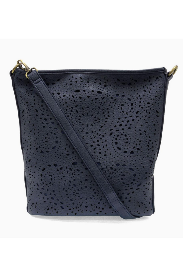 Joy Lazer Cut Eyelet Bucket Crossbody Bag - Denim