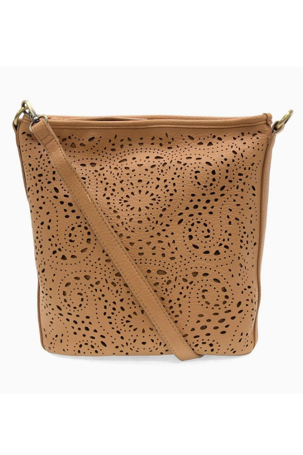 Joy Lazer Cut Eyelet Bucket Crossbody Bag - Tan