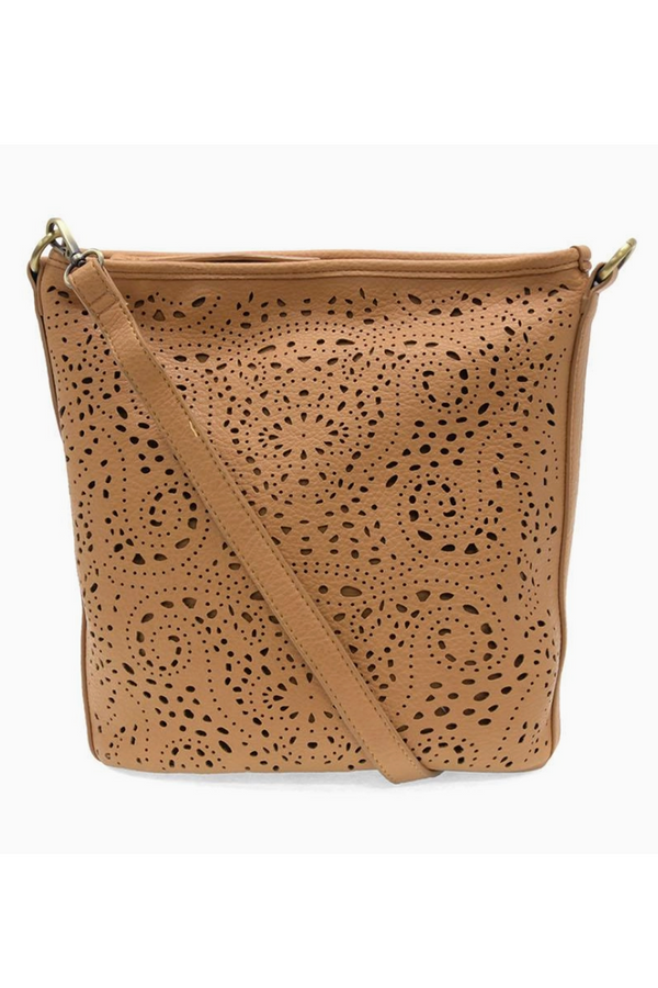 Joy Lazer Cut Eyelet Bucket Crossbody Bag - Tan