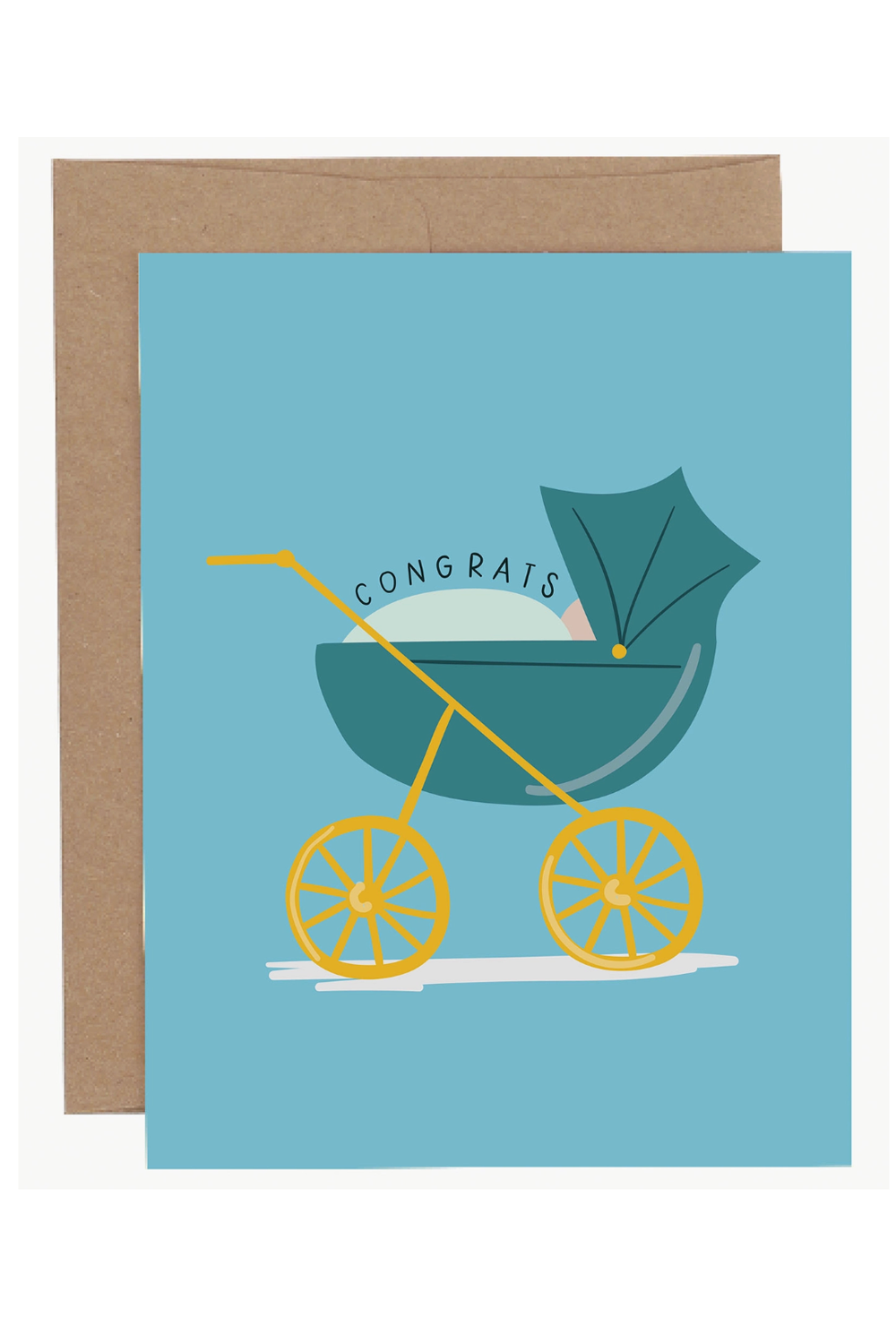 PP Single Baby Greeting Card - Baby Carriage Blue