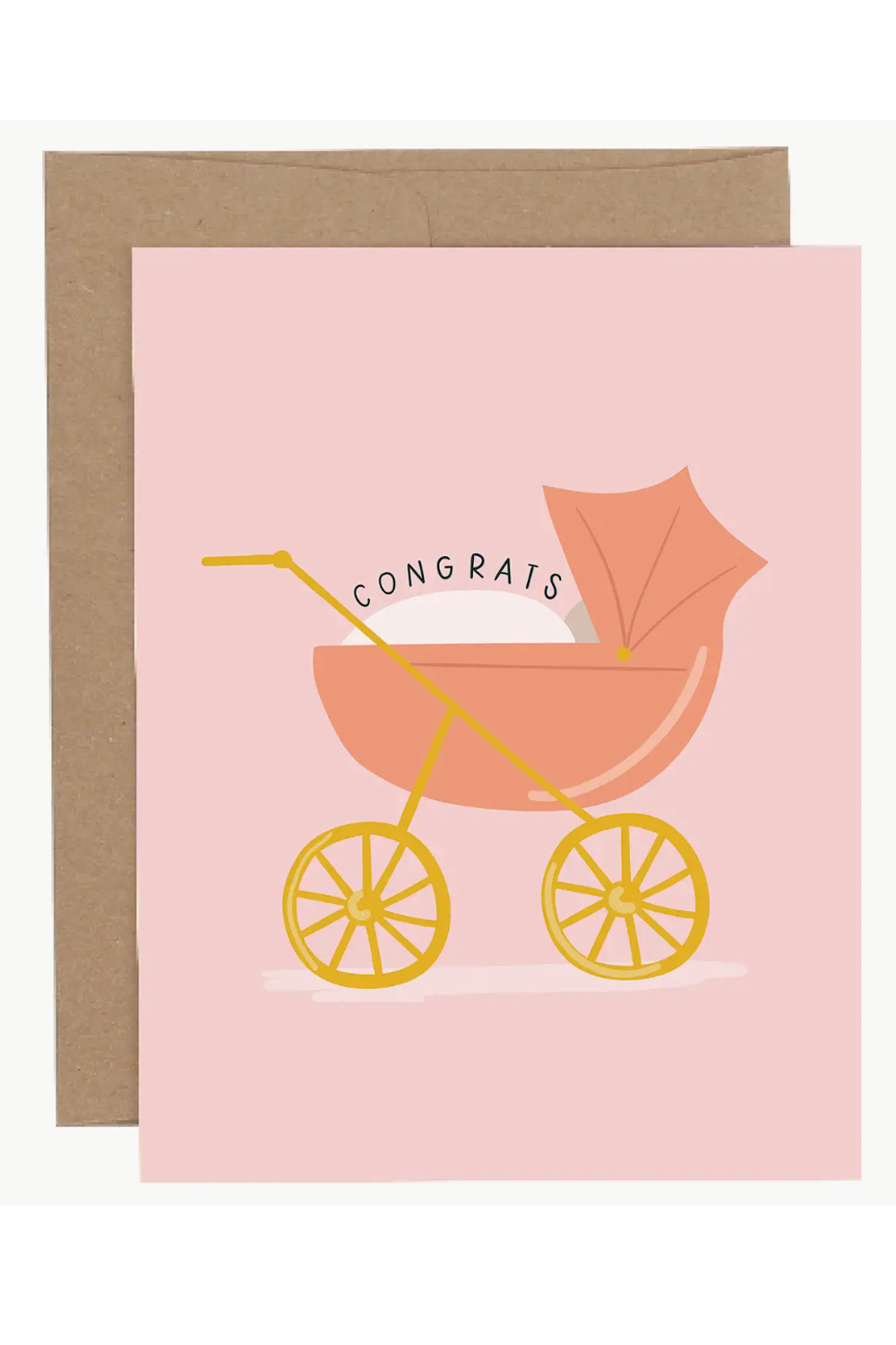 PP Single Baby Greeting Card - Baby Carriage Pink