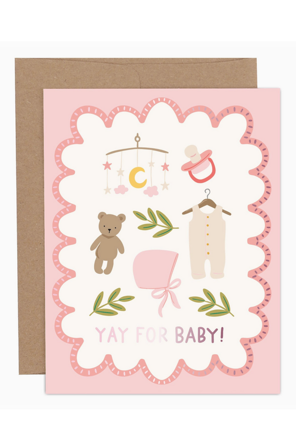 PP Single Baby Greeting Card - Yay for Baby Pink