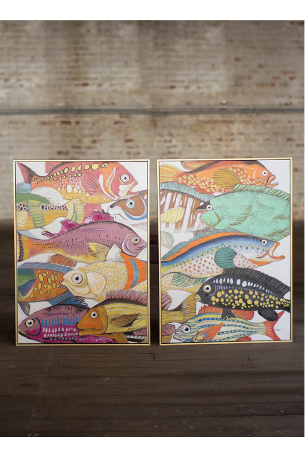 Set of 2 Framed Acrylic Paintings - Colorful Fish