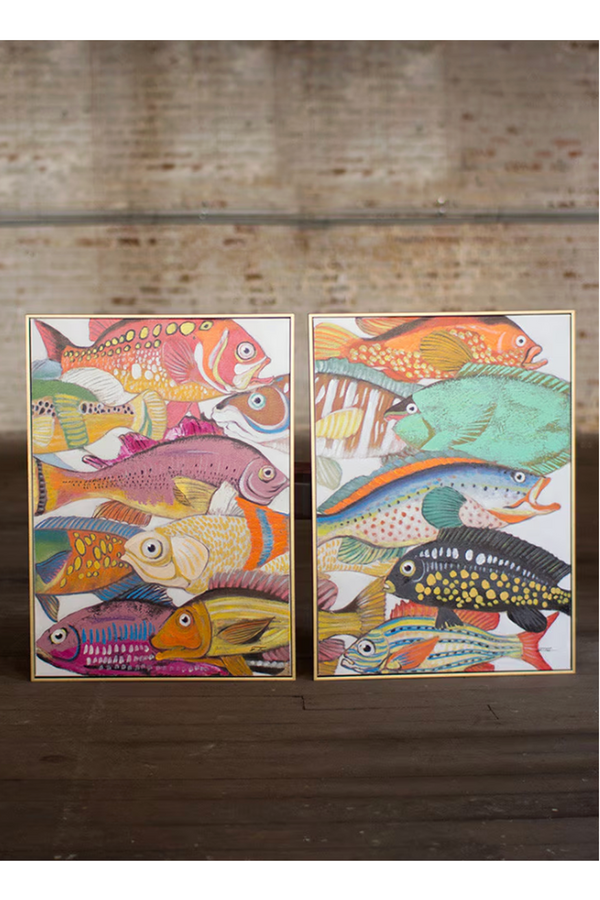 Set of 2 Framed Acrylic Paintings - Colorful Fish