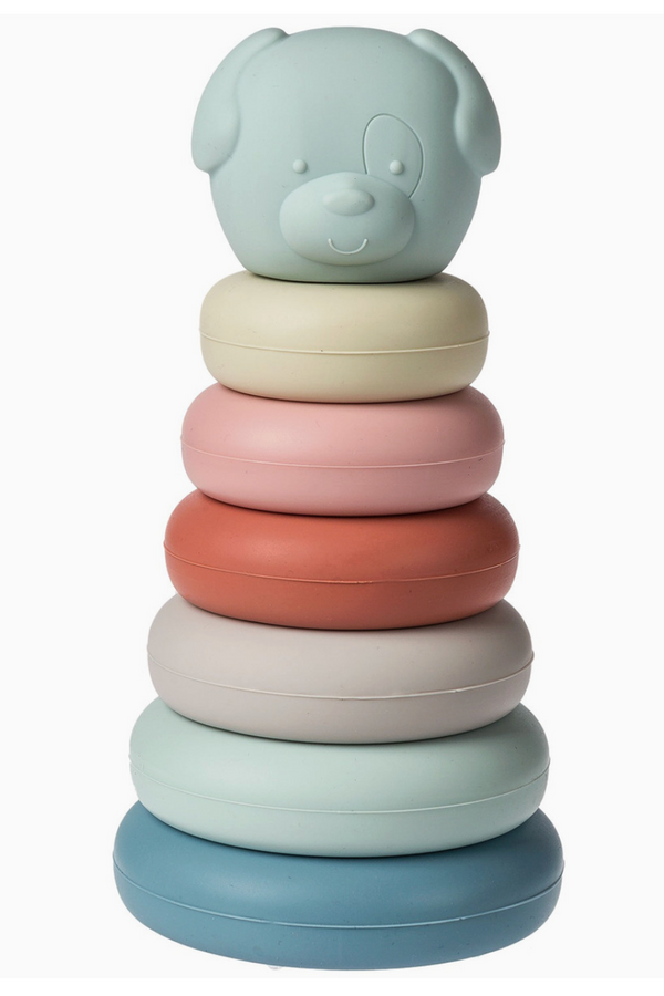 Simply Silicone Stacking Teether Rings - Puppy Face