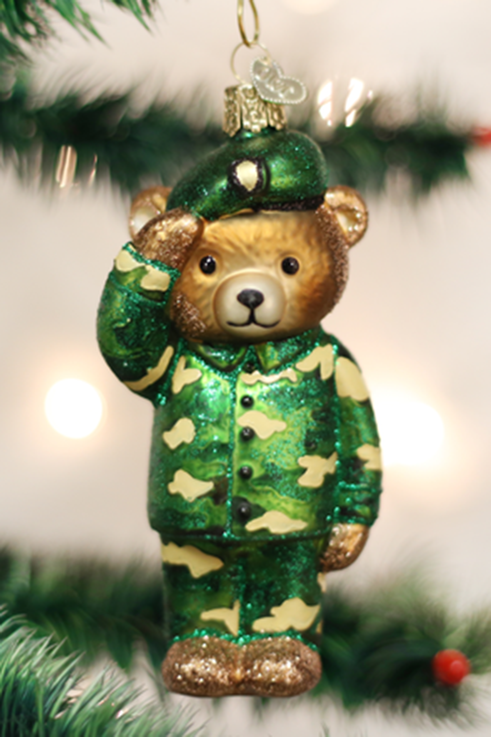 Glass Ornament - Army Bear