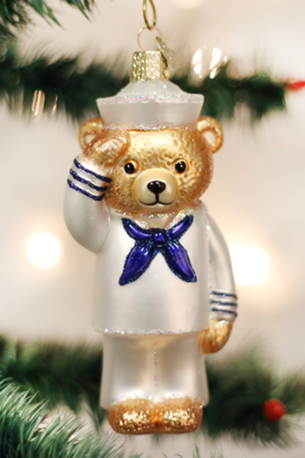 Glass Ornament - Navy Bear