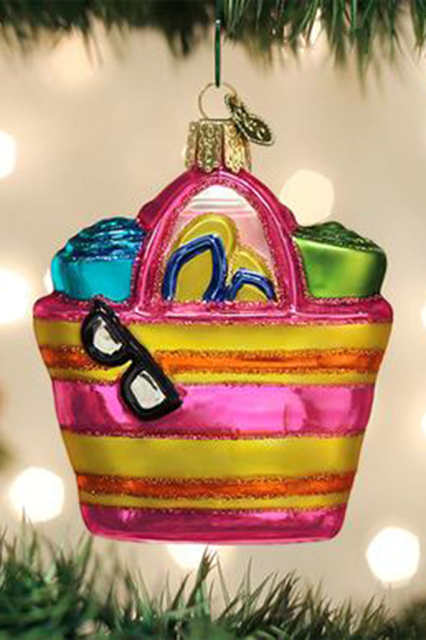 Glass Ornament - Beach Bag